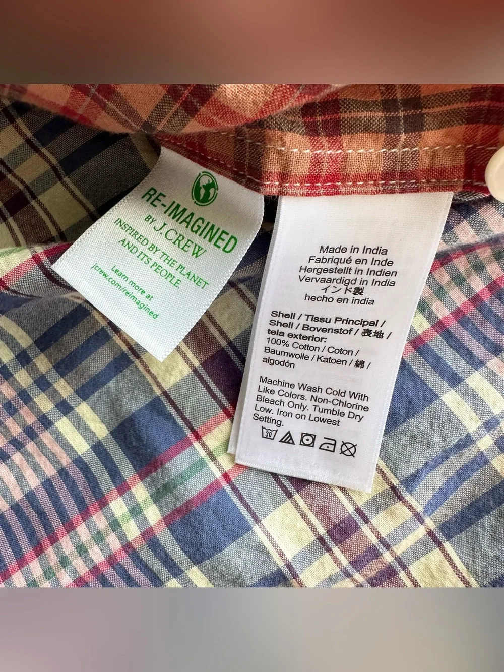 J Crew Patchwork Shirt Mens Large Multicolor Indian Madras Plaid Preppy Collared